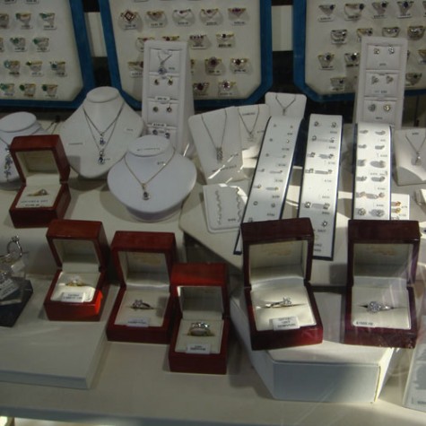 I'Anson Jewellers & Goldsmiths Engagement rings and eternity bands in the counter case.